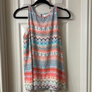 St. Tropez Vibrant Pink and Blue Geometric Tank Top